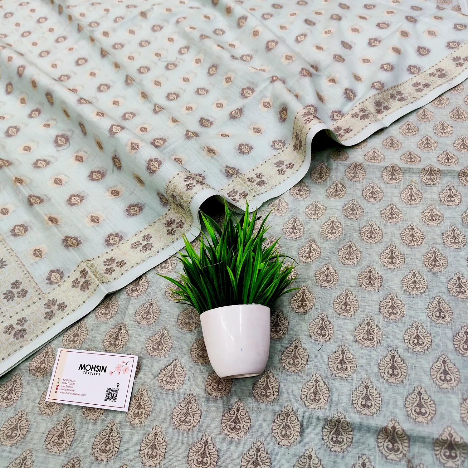 Mint Green Surahi Buti Cotton Silk Banarasi Suit