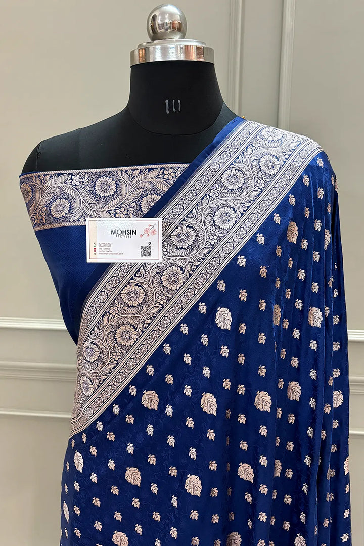 Navy Blue Chunni Munni Buti Katan Silk Banarasi Saree