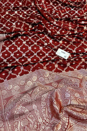 Dark Orange Qaidi Buti Katan Silk Banarasi Saree