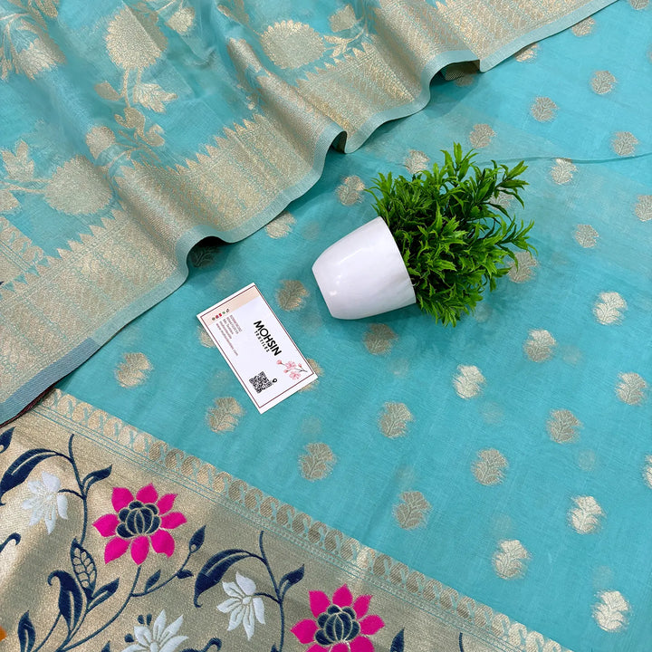 Sea Green Gulbagh Cotton Silk Banarasi Suit