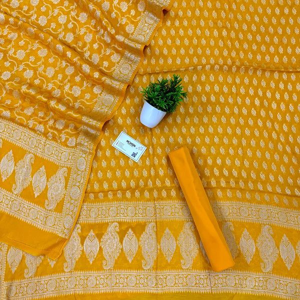 Yellow Jaguar Shahi Georgette Silk Banarasi Suit