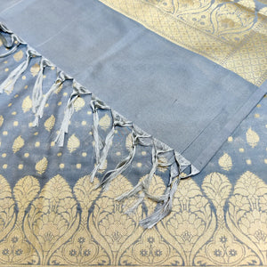 Grey Kalli Patta Katan Silk Banarasi Suit