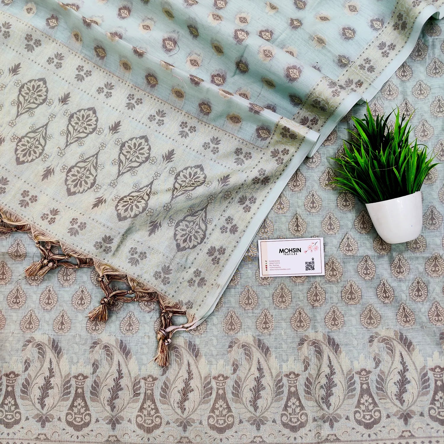 Mint Green Surahi Buti Cotton Silk Banarasi Suit