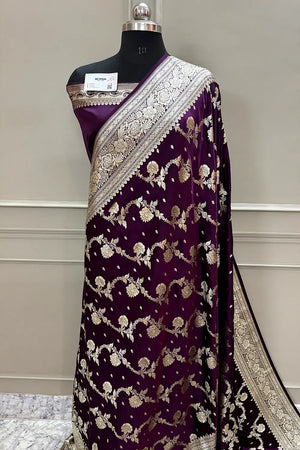 Purple Tirchi Daal Katan Silk Banarasi Saree
