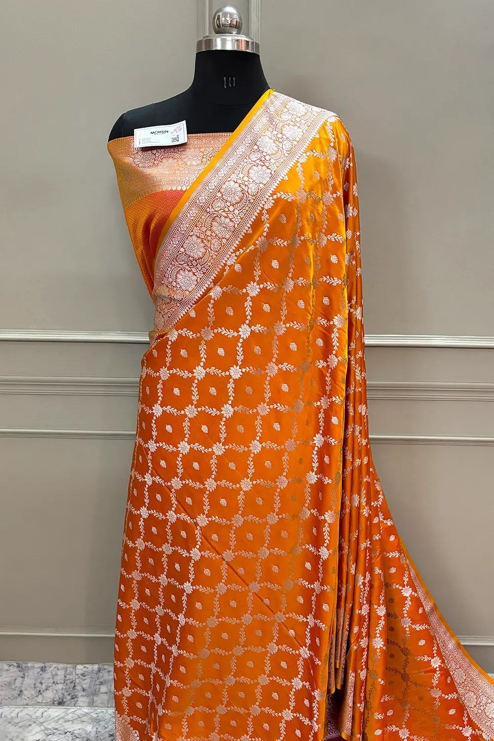 Mustard Qaidi Buti Katan Silk Banarasi Saree