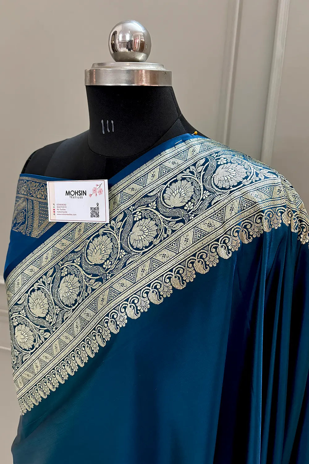 Peacock Blue Royal Plain Katan Silk Banarasi Saree
