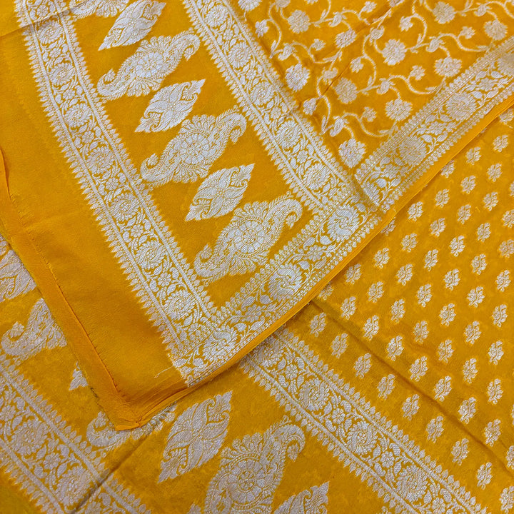 Yellow Jaguar Shahi Georgette Silk Banarasi Suit