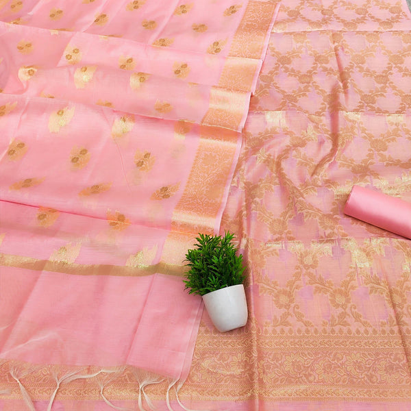 Baby Pink Golden Zari Banarasi Silk Salwar Suit