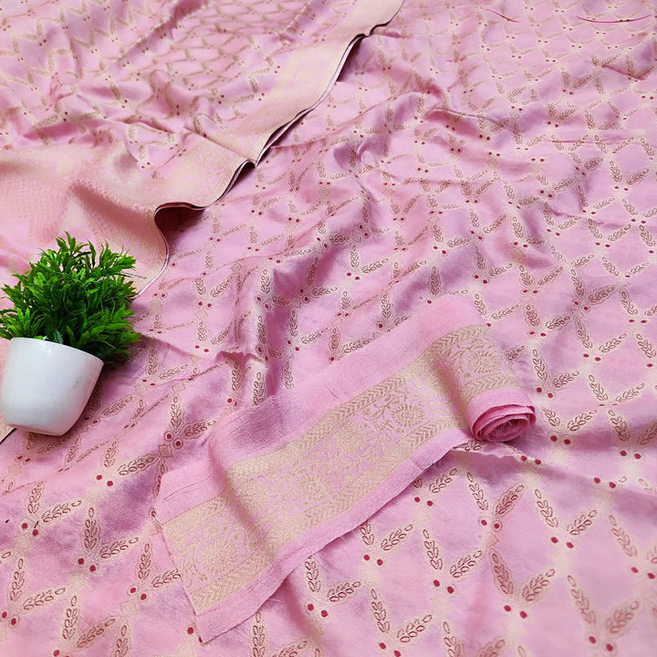 Baby Pink Golden Zari Viscos Georgette Banarasi Suit