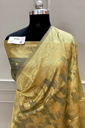 Beige Resham Zari Cotton Silk Banarasi Saree