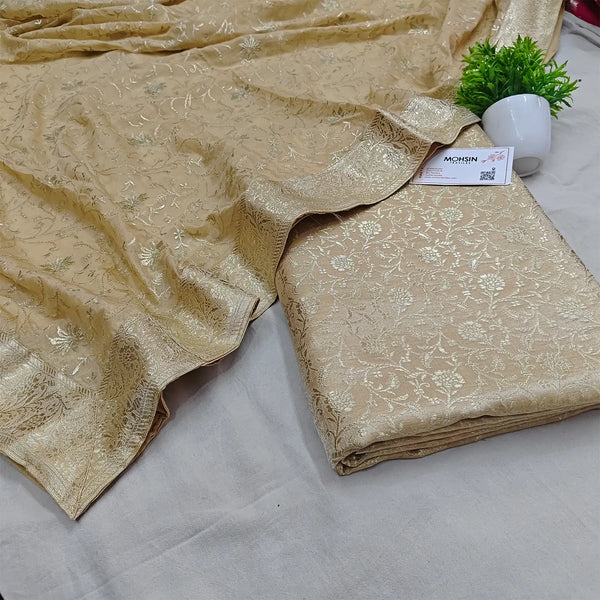 Beige Golden Zari Kimkhab Silk Banarasi Gharara