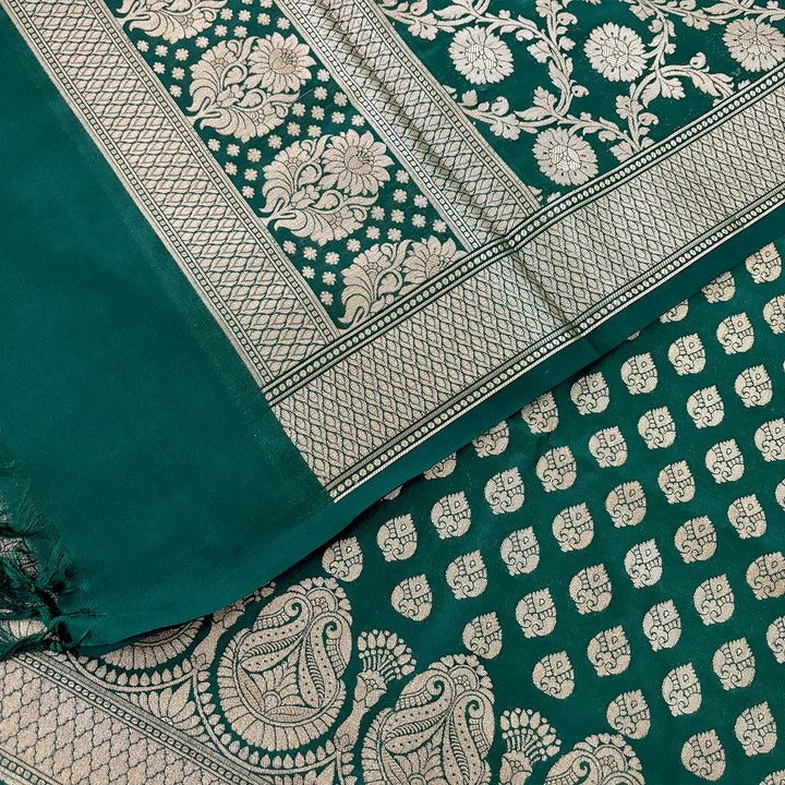 Bottle Green Gumbad Buti Katan Silk Banarasi Suit