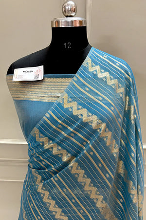 Firozi Resham Zari Chanderi Silk Banarasi Saree