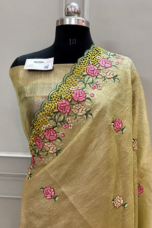 Gold Crush Embroidery Tissue Silk Banarasi Saree