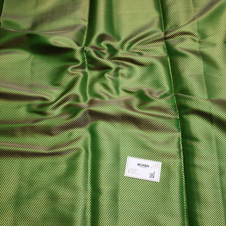 Green Laher Satin Silk Banarasi Fabric