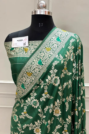 Green Resham Zari Silky Banarasi Saree