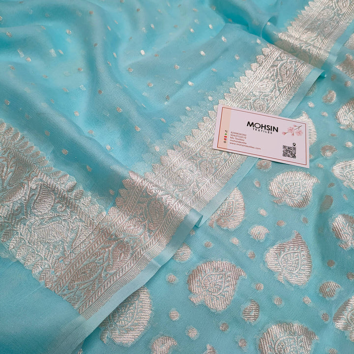 Light Firozi Handloom Khaddi Georgette Banarasi Suit