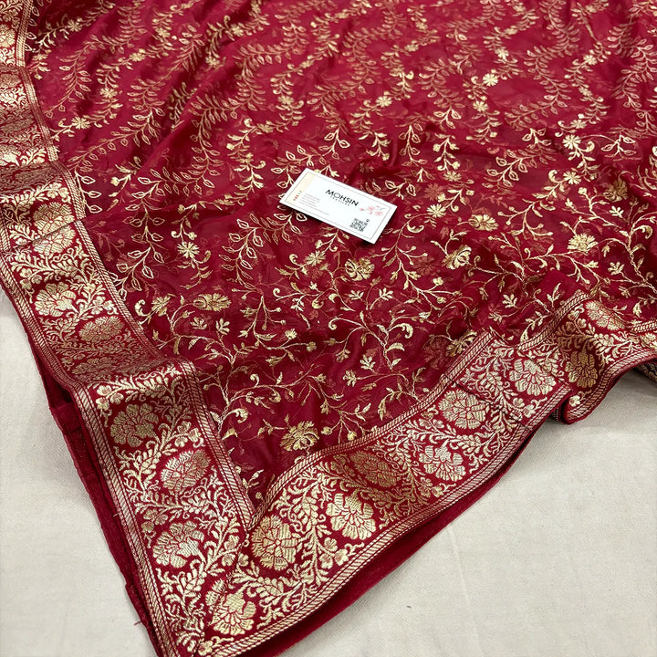 Maroon Golden Zari Kimkhab Silk Banarasi Gharara