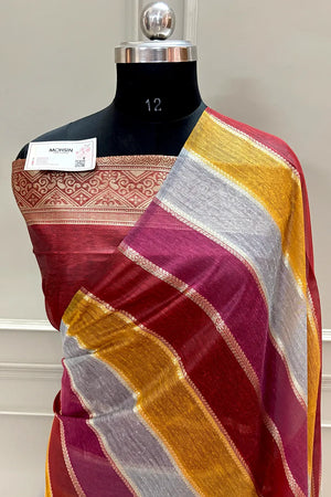 Maroon Resham Zari Chanderi Silk Banarasi Saree