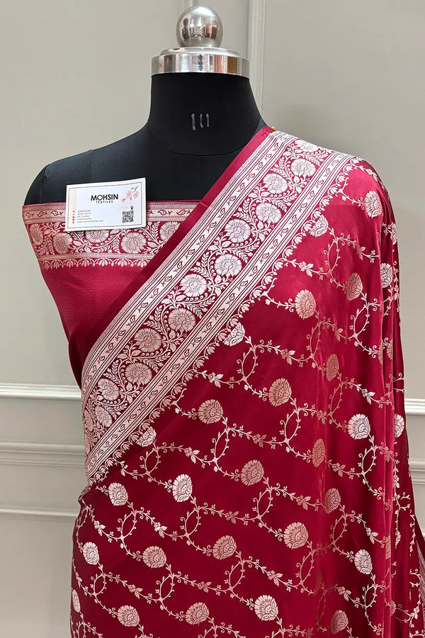 Maroon Ropeway Jaal Katan Silk Banarasi Saree