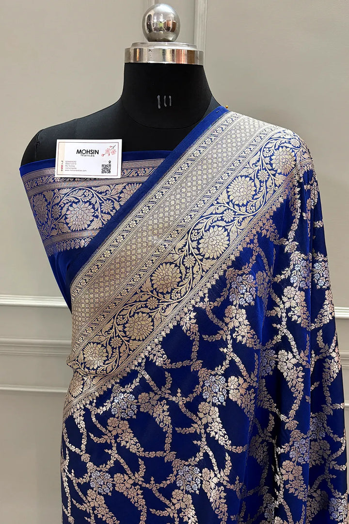 Navy Blue Gulista Jaal Katan Silk Banarasi Saree