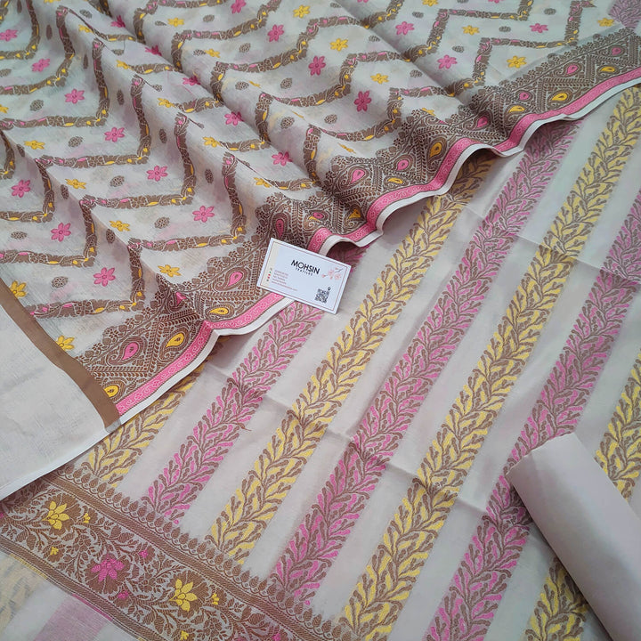Onion Stripe Resham Zari Banarasi Silk Salwar Suit