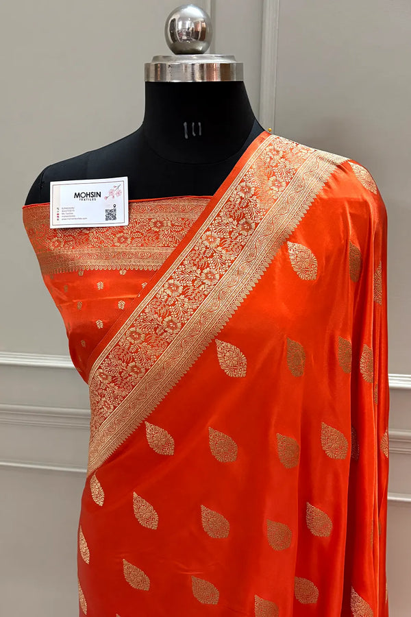 Orange Badami Buta Katan Silk Banarasi Saree