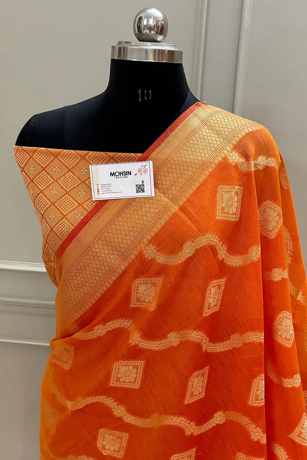 Orange Behti Ganga Chanderi Silk Banarasi Saree