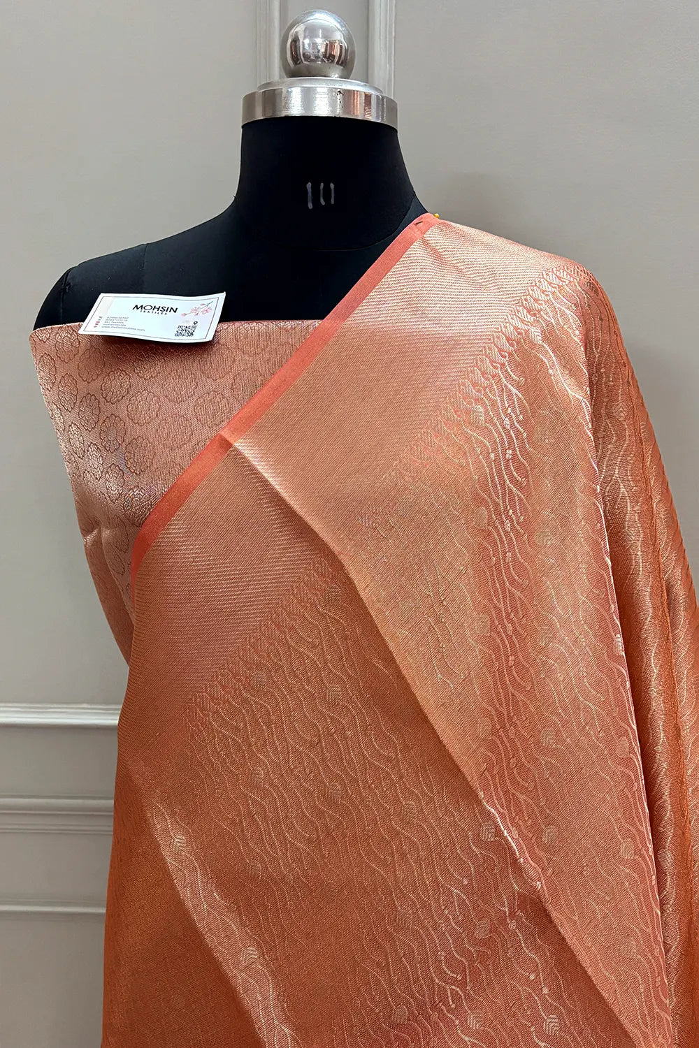 Peach Golden Zari Tissue Silk Banarasi Saree