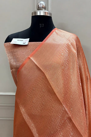 Peach Golden Zari Tissue Silk Banarasi Saree