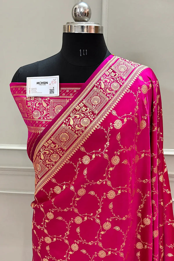 Pink Albeli Jaal Katan Silk Banarasi Saree