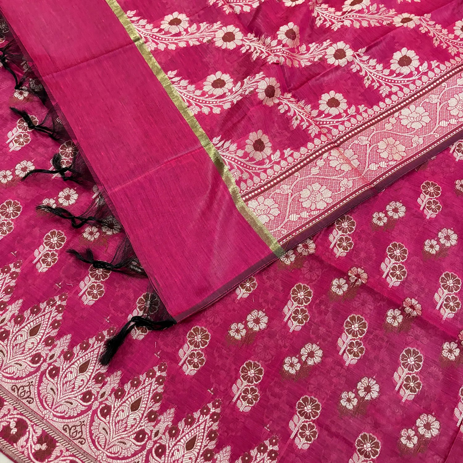 Pink Fan Flower Banarasi Silk Suit
