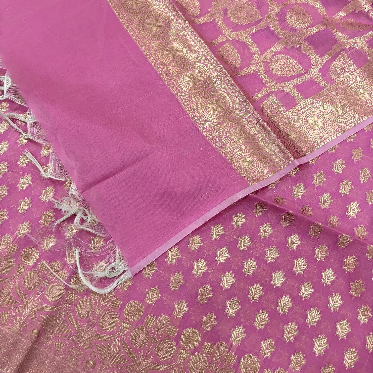 Pink Golden Zari Resham Silk Banarasi Suit