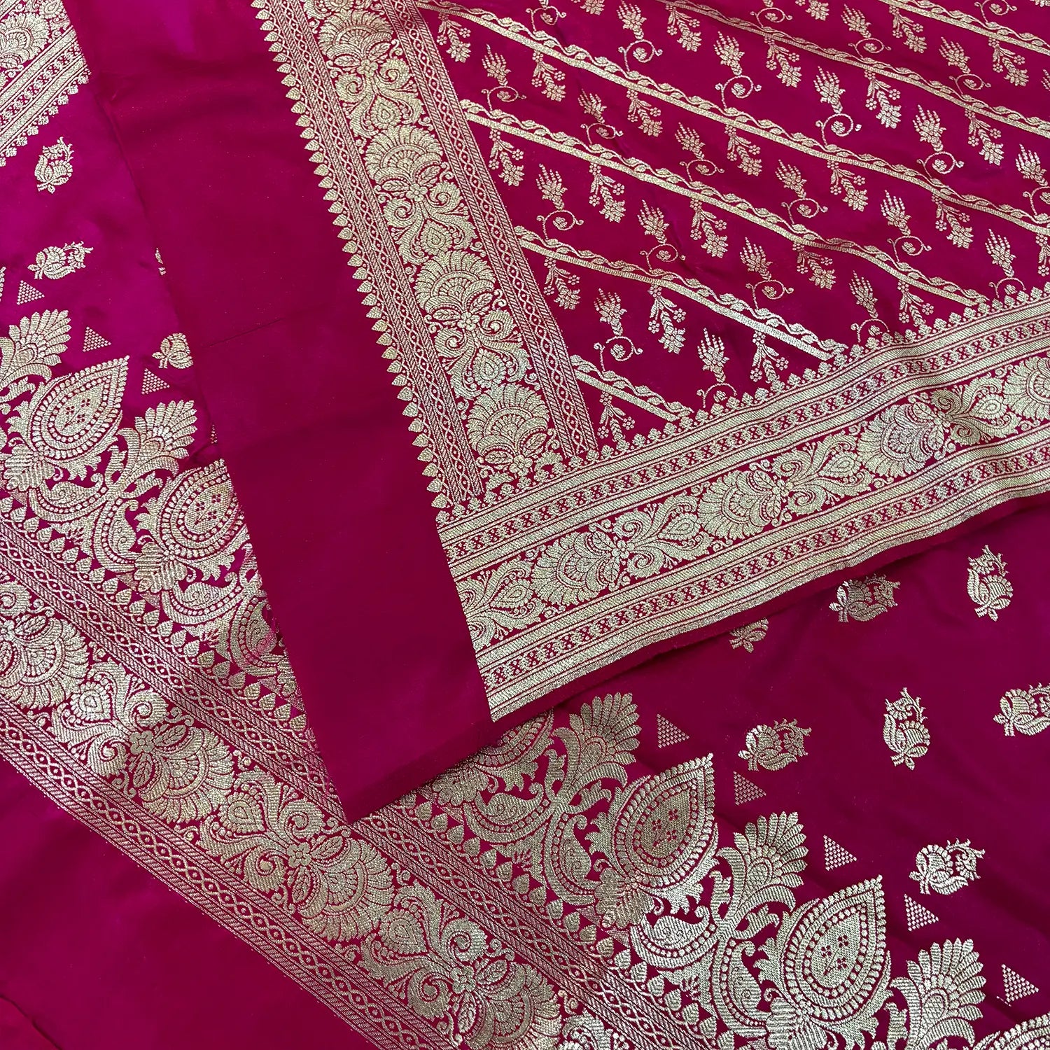 Pink Madiyan Buti Satin Silk Banarasi Suit