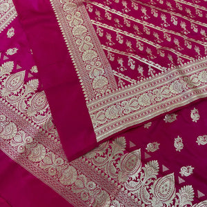 Pink Madiyan Buti Satin Silk Banarasi Suit