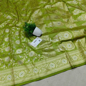 Pista Ganga Jamuna Crepe Silk Banarasi Saree
