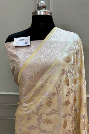 Pista Zahra Jaal Katan Silk Banarasi Saree