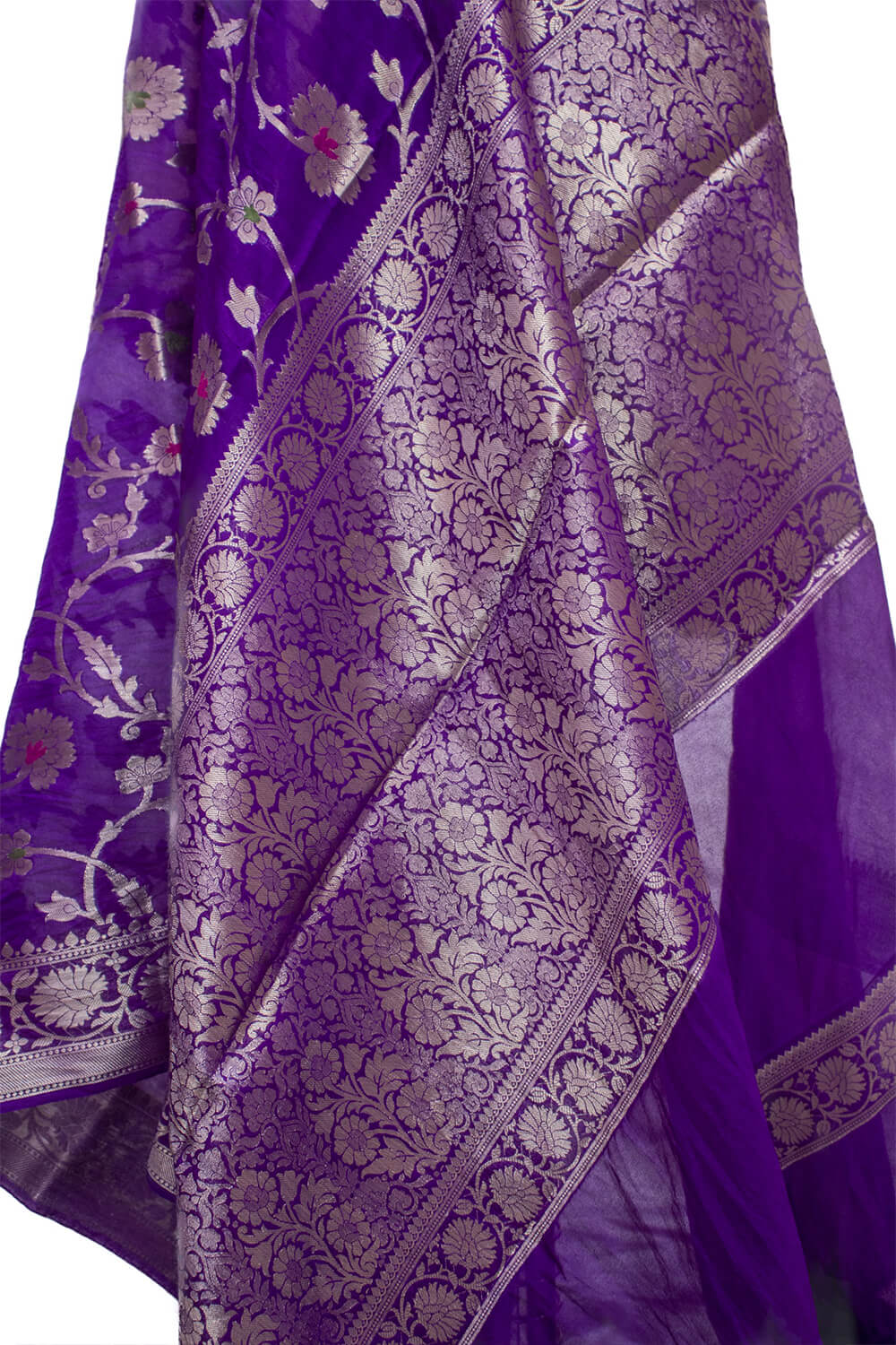 Purple Golden Zari Georgette Silk Banarasi Saree