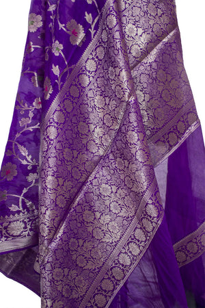Purple Golden Zari Georgette Silk Banarasi Saree