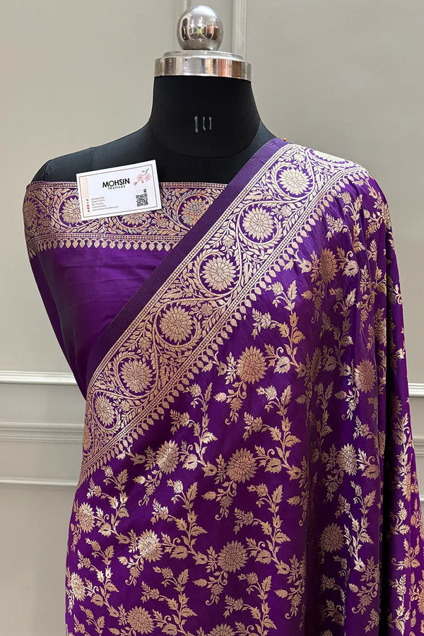 Purple Golden Zari Satin Silk Banarasi Saree