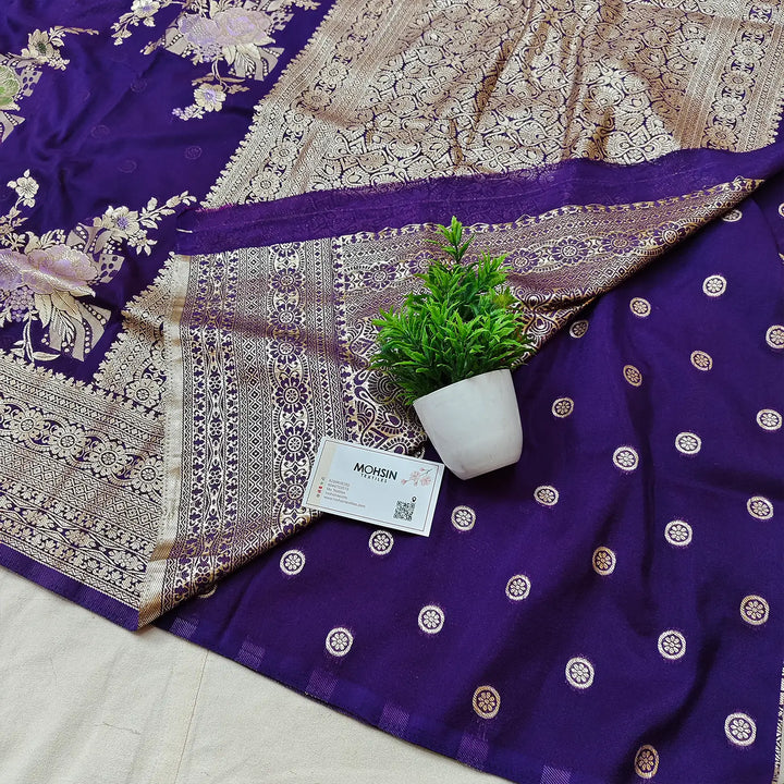 Purple Matt Zari Georgette Silk Banarasi Saree