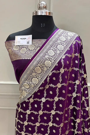 Purple Qaidi Buti Katan Silk Banarasi Saree