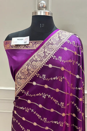 Purple Sunehri Lehar Katan Silk Banarasi Saree