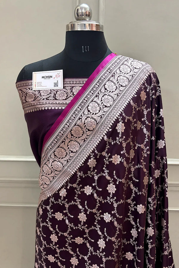 Purple Vardhman Jaal Katan Silk Banarasi Saree