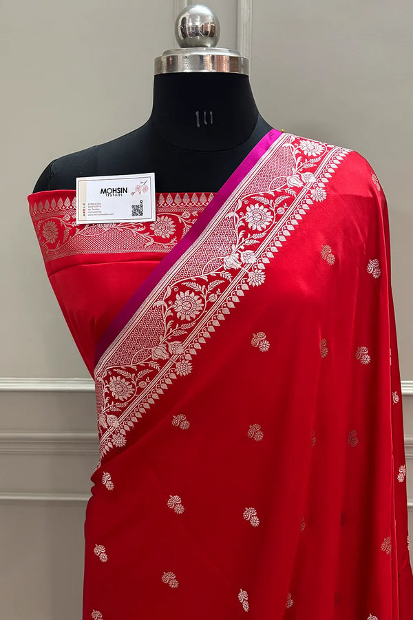 Red Babri Buti Katan Silk Banarasi Saree