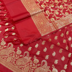 Red Godzilla Satin Silk Banarasi Suit