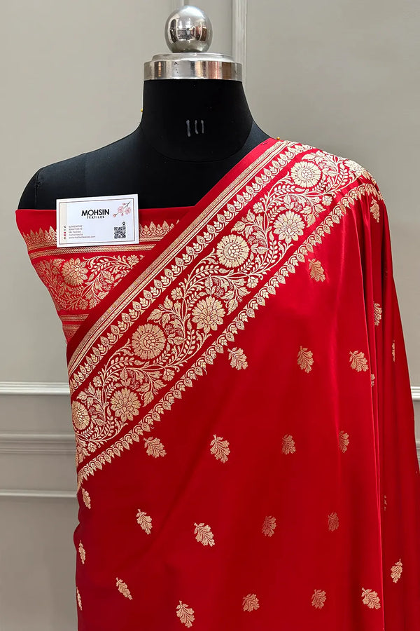 Red Golden Zari Katan Silk Banarasi Saree