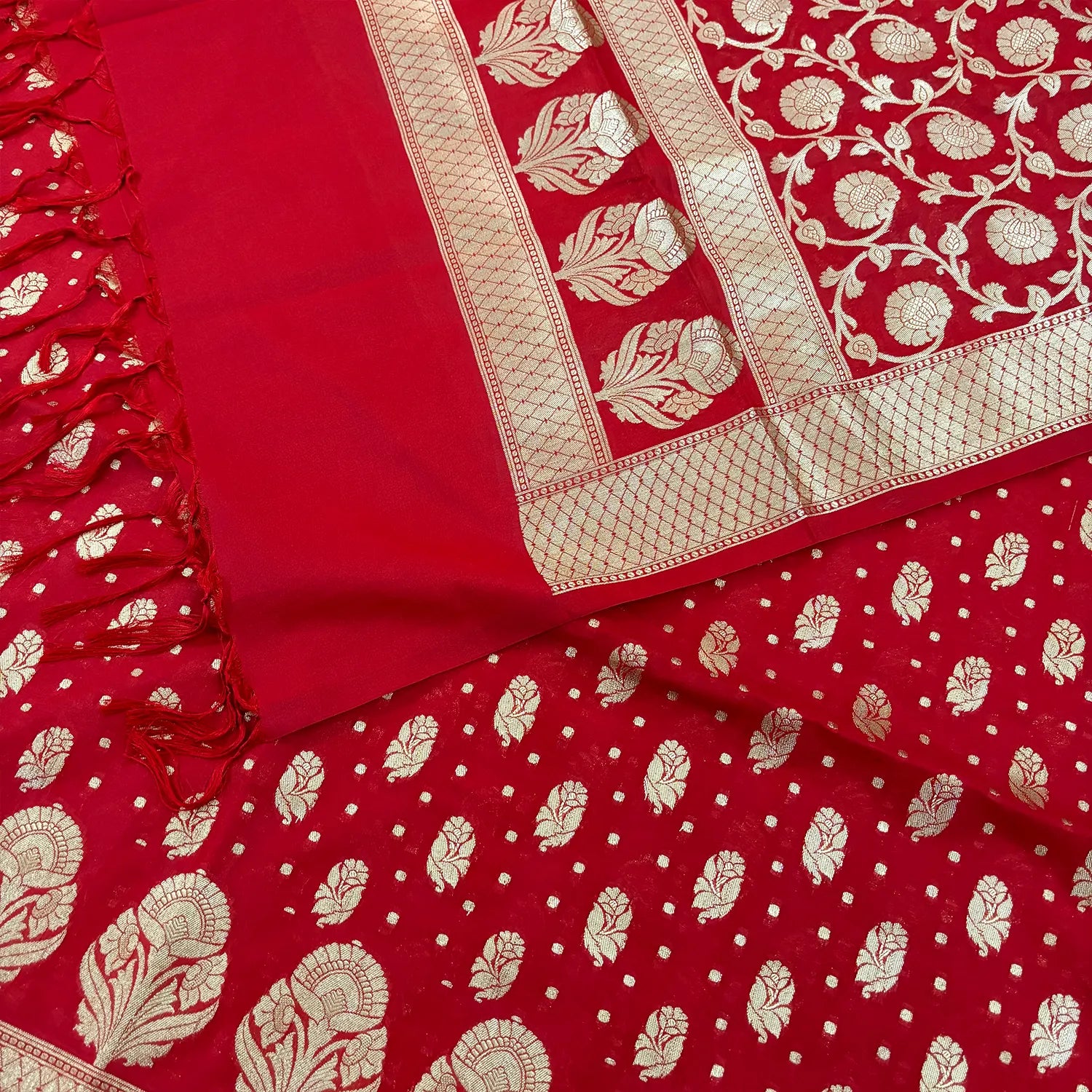 Red Golden Zari Katan Silk Banarasi Suit
