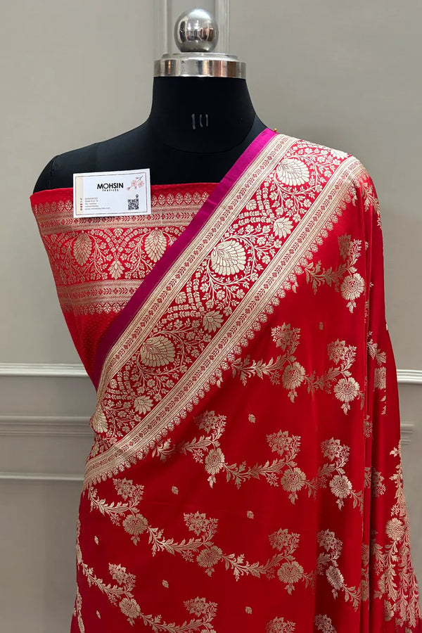 Red Papakipari Katan Silk Banarasi Saree