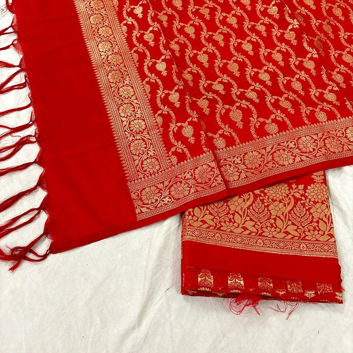 Red Sunflower Katan Silk Banarasi Suit